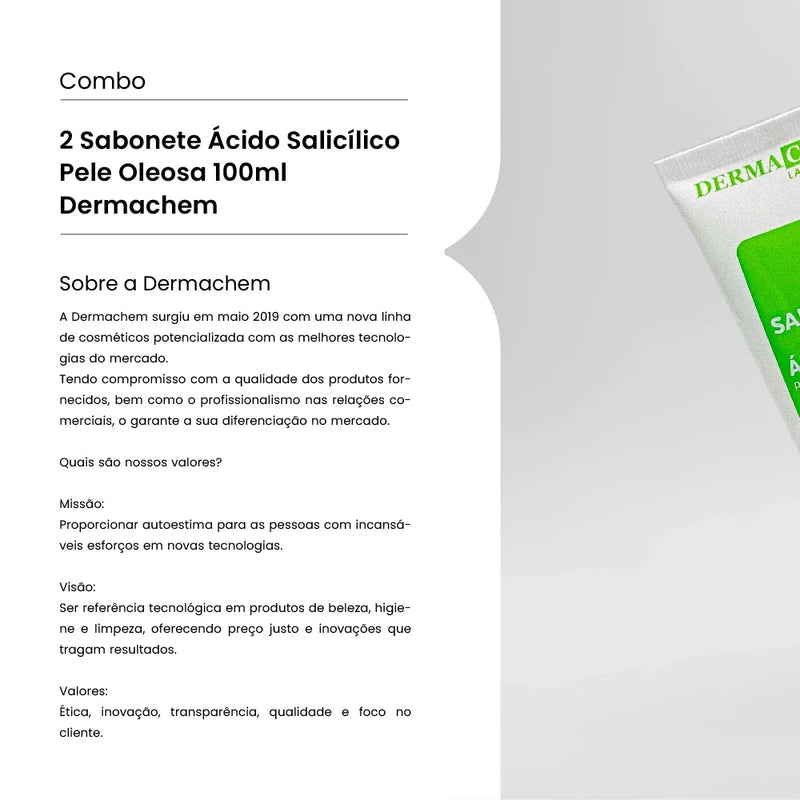 Kit 2 Sabonete Ácido Salicílico Pele Oleosa 100ml Dermachem