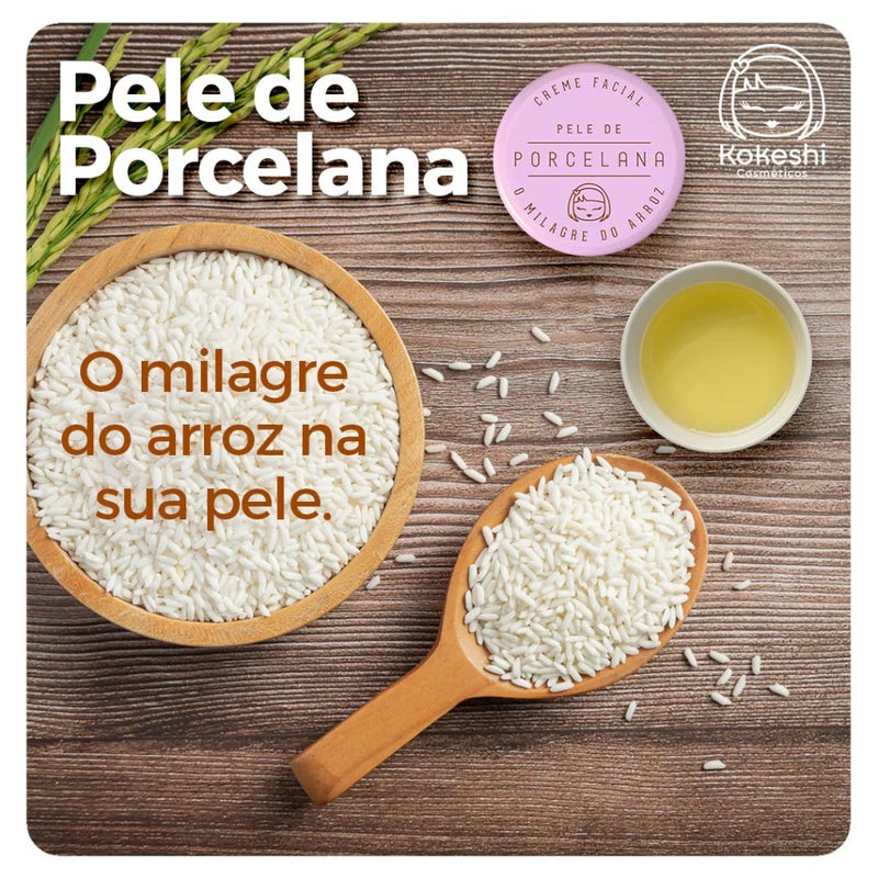 Hidratante Facial Pele de Porcelana Kokeshi - Rosa mosqueta e extrato de Arroz