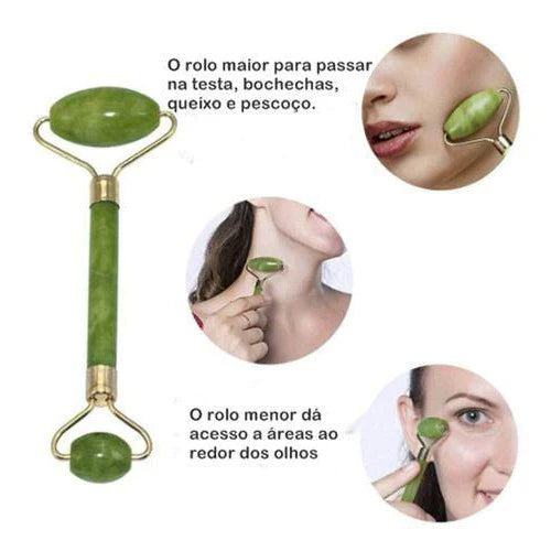 Rolo Pedra de Jade Placa Gua Sha Massagem Facial Anti Rugas Lançamento Rolinho Jade Original ou Kit