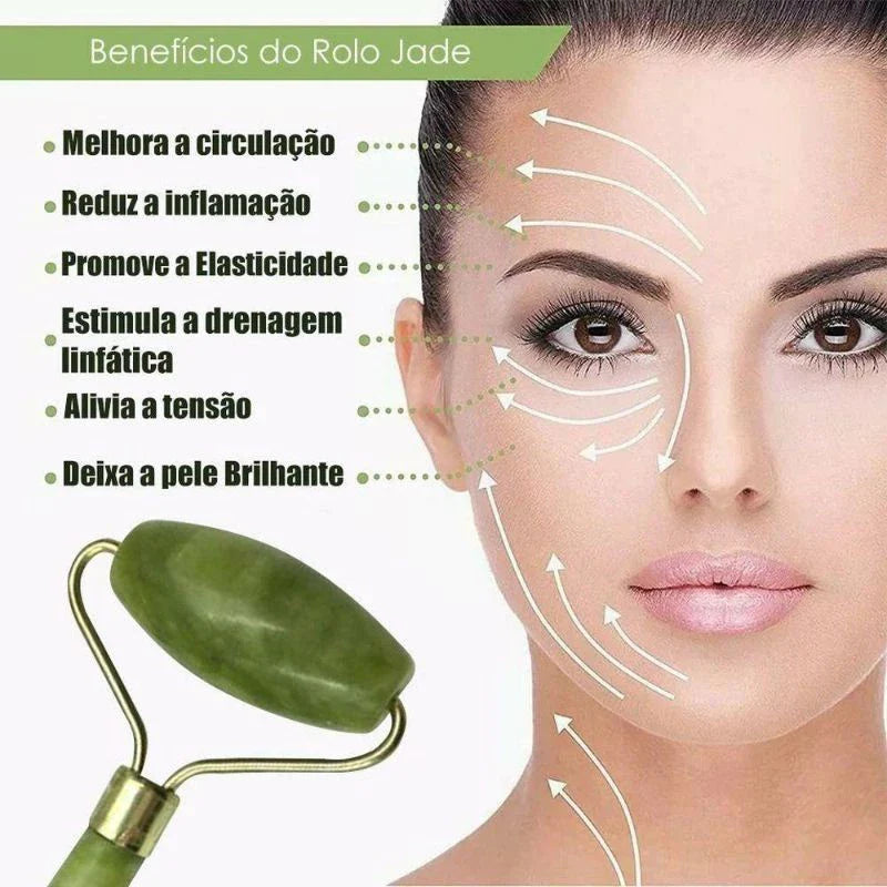 Rolo Pedra de Jade Placa Gua Sha Massagem Facial Anti Rugas Lançamento Rolinho Jade Original ou Kit