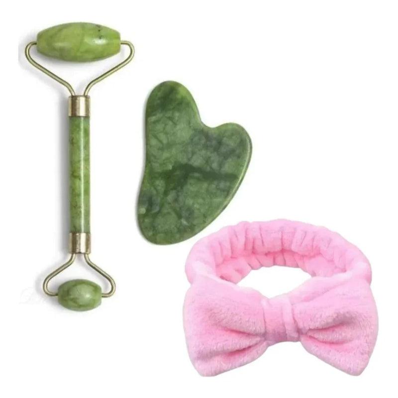 Rolo Pedra de Jade Placa Gua Sha Massagem Facial Anti Rugas Lançamento Rolinho Jade Original ou Kit