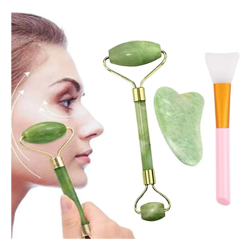 Rolo Pedra de Jade Placa Gua Sha Massagem Facial Anti Rugas Lançamento Rolinho Jade Original ou Kit