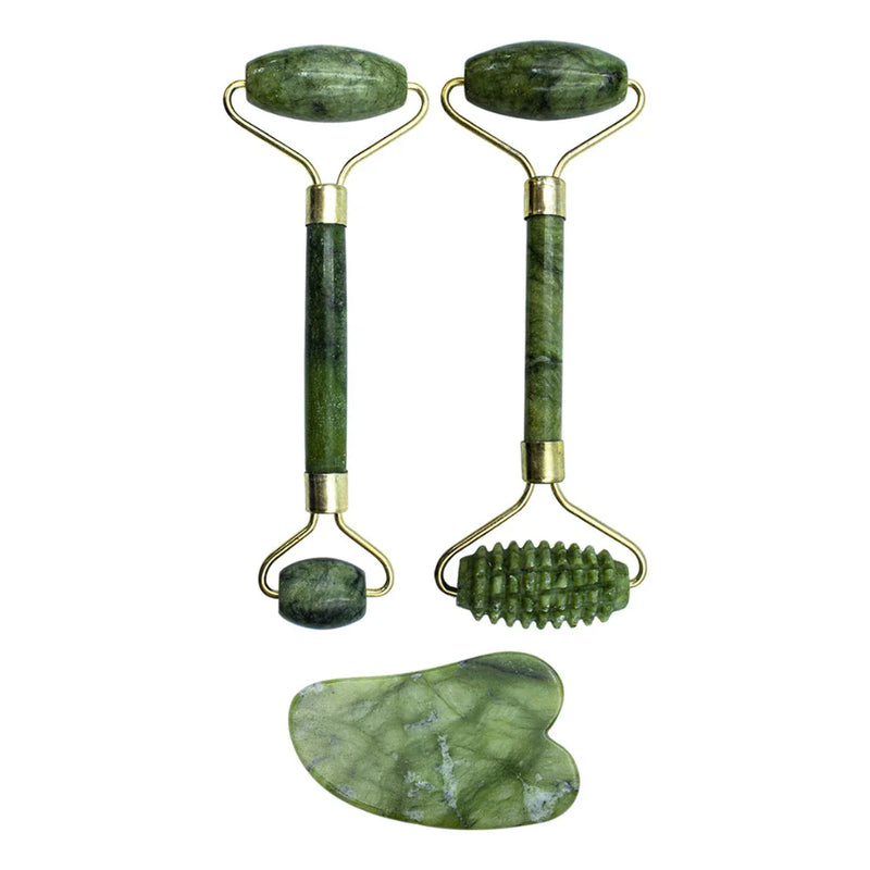 Rolo Pedra de Jade Placa Gua Sha Massagem Facial Anti Rugas Lançamento Rolinho Jade Original ou Kit